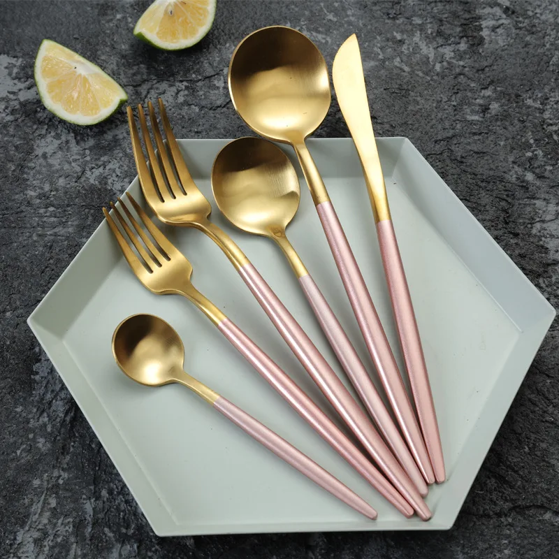 4Pcs/set Dinnerware Set 304 Stainless Steel Black Gold Cutlery Knife Fork Flatware Tableware |