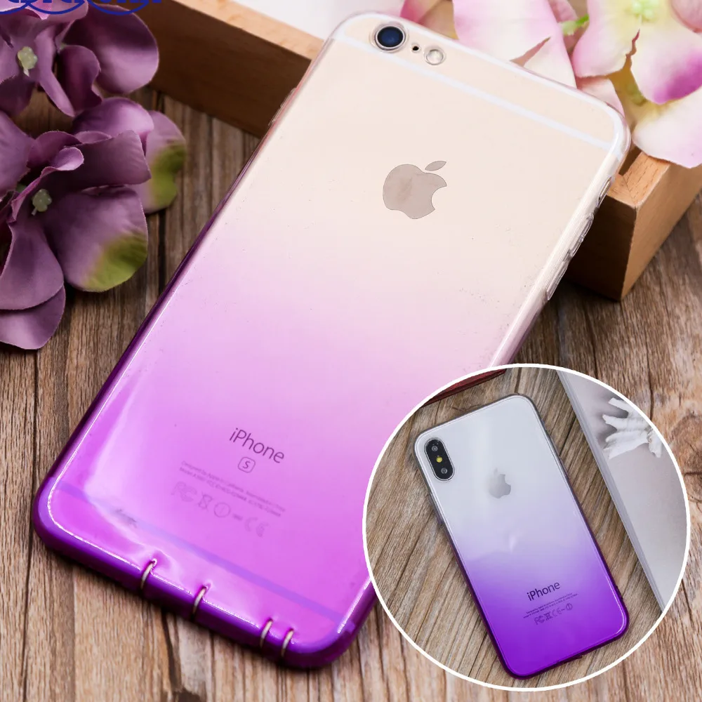 Discolor Phone Cases For iphone X 10 6S 6 7 8 Plus 5 5S SE Case Clear Ultra Slim Soft TPU Gradient Color Cover Capa Shell |
