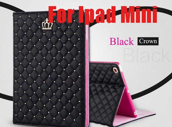 For Ipad Mini Black Роскошное бриллиантовое украшение кожаный чехол-подставка для iPad Mini 1 2 3 корона с жемчугом плед Складная крышка для iPad 2/3/4 планшетный ПК и аксессуары - Цвет: For Ipad Mini Black