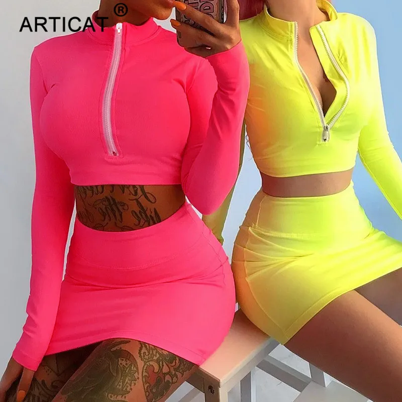 MoYan с длинным рукавом молния Сексуальная Bodycon Платье Для женщин из двух частей 2018
