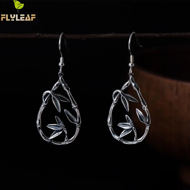 Женские серьги-подвески Flyleaf из серебра 100% пробы с бамбуковыми листьями |