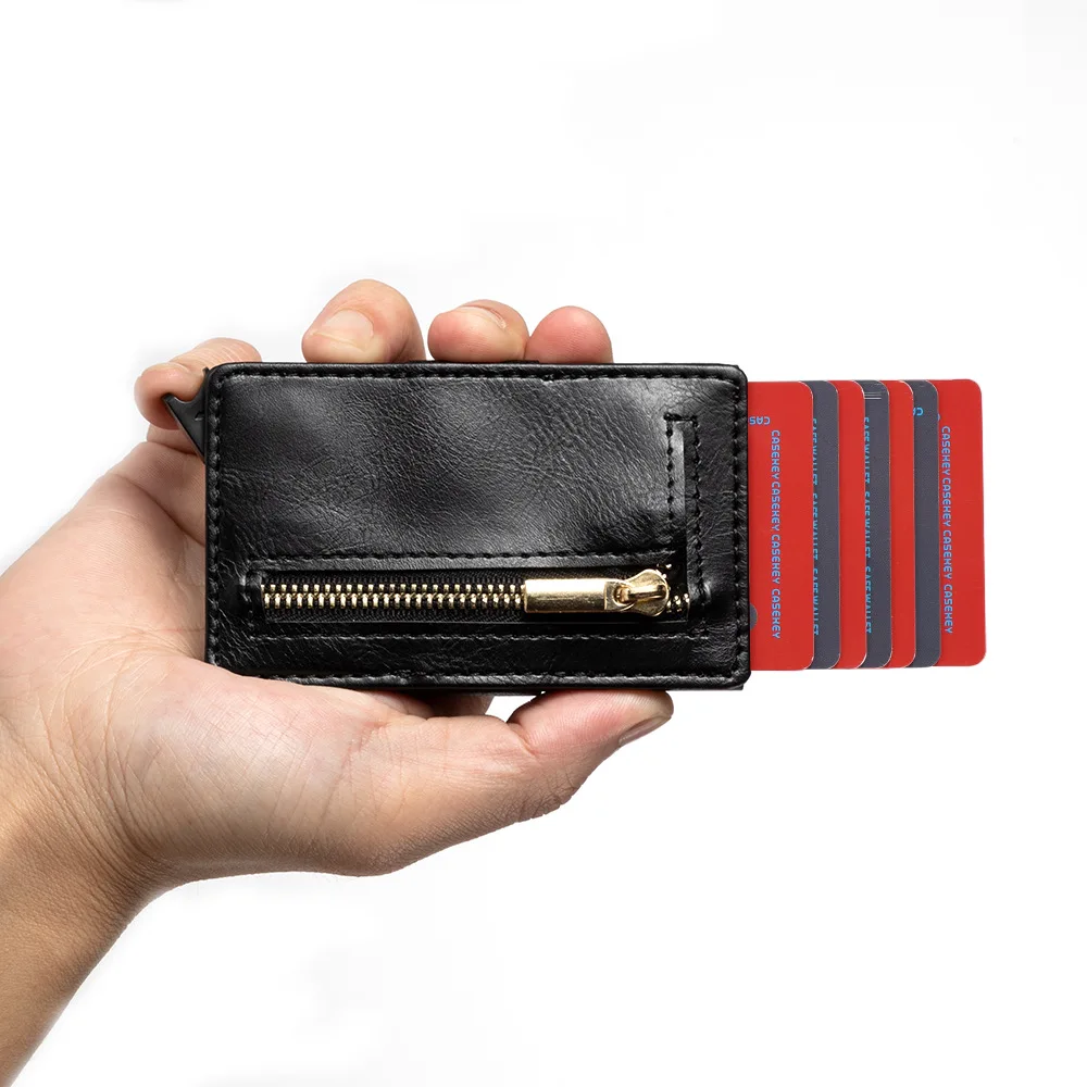 Casekey RFID мужской кожаный кошелек для карт на молнии монет маленький тонкий