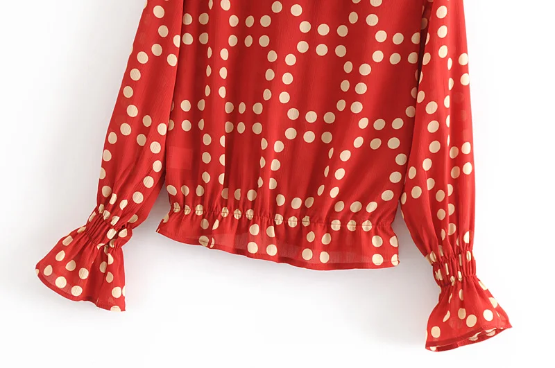 new women vintage polka dots print casual ruffles blouse shirts sweet long sleeve buttons chemise chic blusas tops LS3502 |