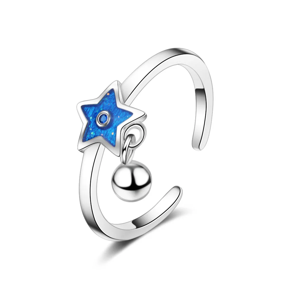 

New arrival fashion blue star 925 sterling silver ladies finger rings jewelry for women girls no fade drop shipping