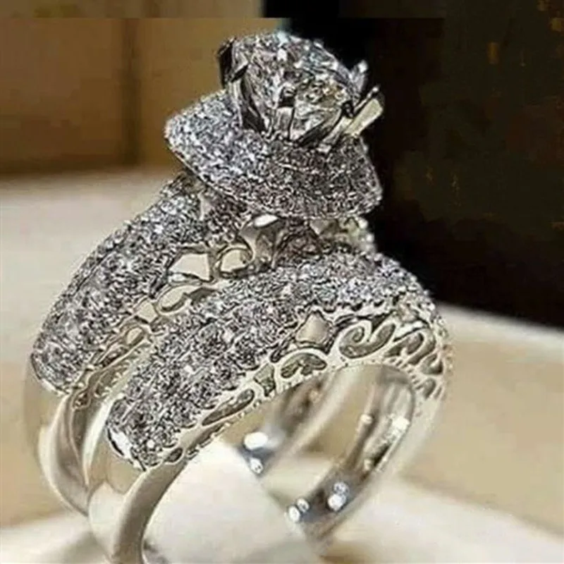 Кольца CC для женщин, роскошные ювелирные изделия, кубический цирконий, круглый набор, парное кольцо, свадебные, помолвочные украшения, бижутерия, доставка CC2295.