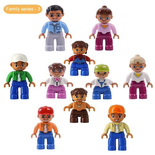 5 10 20. Кубики, Набор фигурок Duplo, совместимые фигурки, блоки, большие кирпичи, персонажи, семья, полиция, строительный блок, игрушка - Цвет: Family series-3