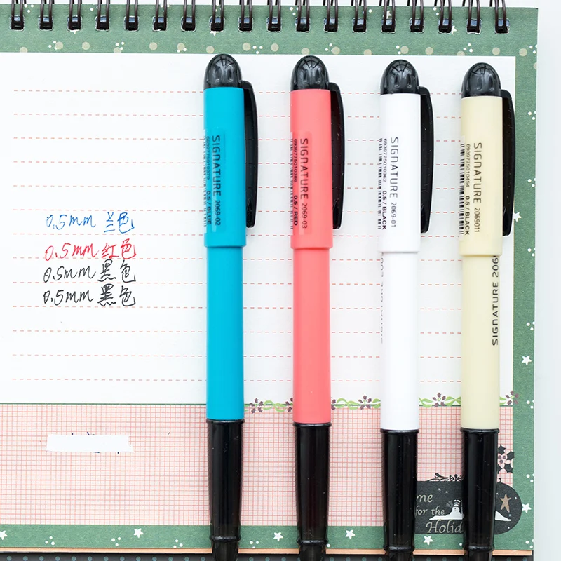 

Ручка с гелевыми чернилами для подписей 4 шт./лот, шариковая ручка 0,5 мм, черные, красные, синие ручки, канцелярские принадлежности для офиса, ...