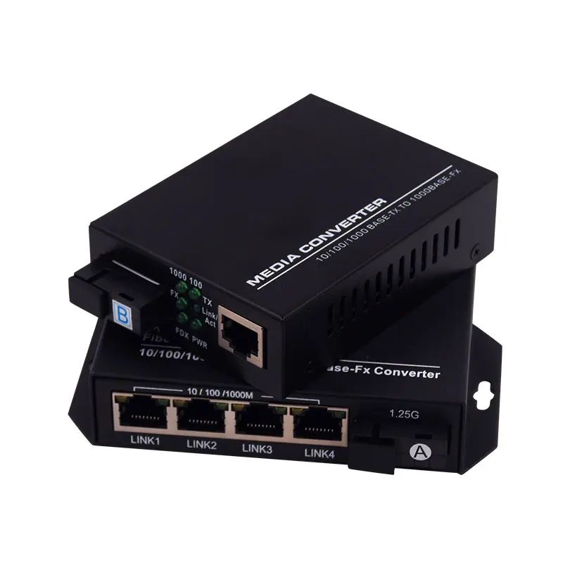 1 пара гигабитные волоконно-оптические Ethernet медиа-конвертер 1* модулю небольшого размера 4* RJ45 до 1* для программирования в производственных условиях 1* RJ45 10/100/1000 M 1,25G SC