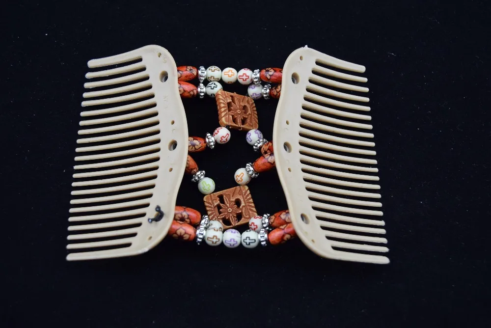 

50pcs/lot fashion wooden double twin magic hair comb elastics beads hair jewelry bow comb free shipping