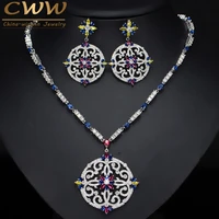 cwwzircons vintage african multi color cubic zirconia wedding big long drop necklace and earrings bridal jewellery set t105
