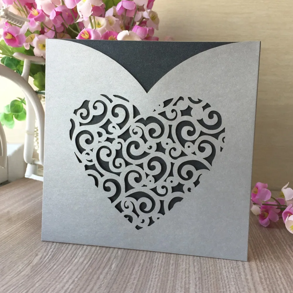 

20pcs/lot Unique Carved Heart Pattern Wedding Invitations Card Birthday Party Invitations Cards Greeting Blessing Card