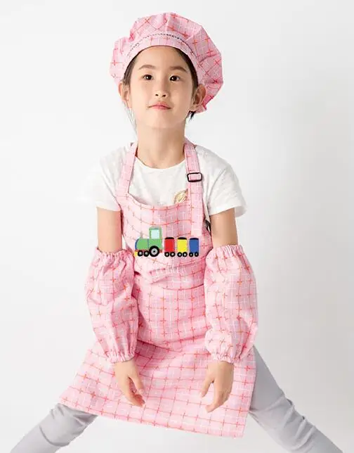 apron pink Дети девочка мальчик живопись фартуки детский сад ребенок готовка талии фартук рукав шляпа ручной работы искусство - Цвет: apron pink