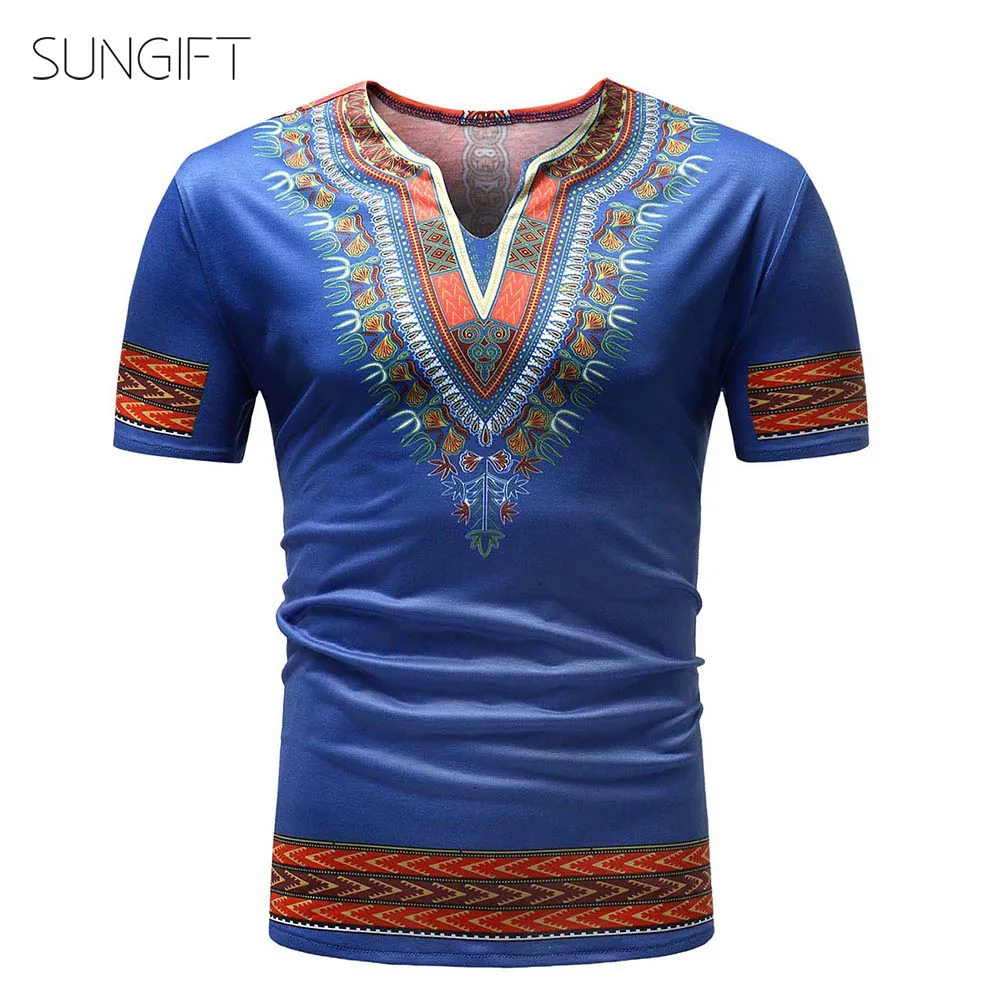 SUNGIFT африканская Мужская футболка с коротким рукавом рисунком племени Дашики v