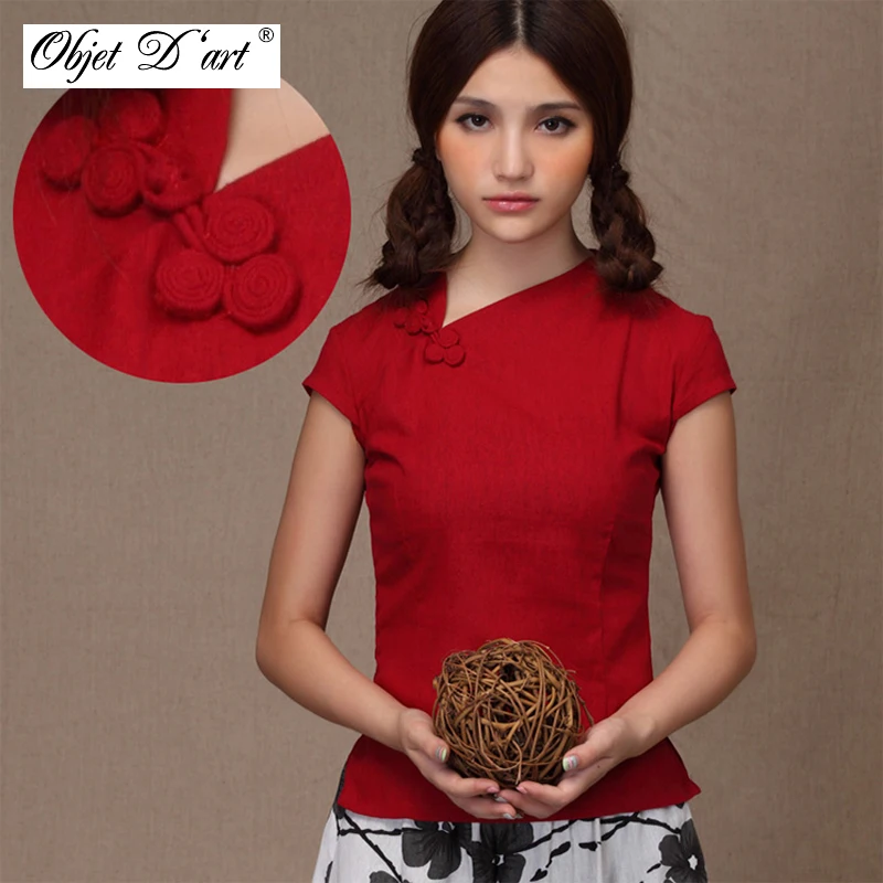 Китайский традиционный тонкий Qipao хлопок льняная женская блузка винтажная косой