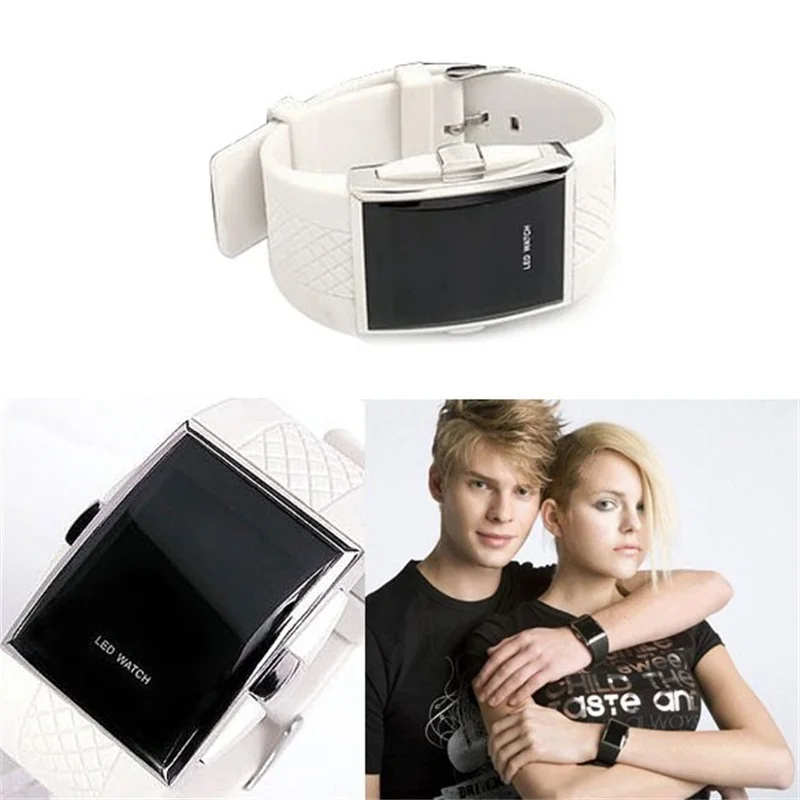 

New Novel And Unique Design New Arrival Hot Sale Comfortable watchband The Men's Fashion White LED Gift Watch horloge vrouwen