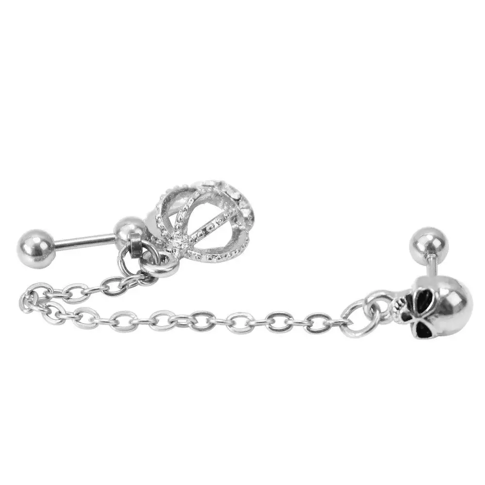 1 шт.. Нержавеющая сталь сплав Корона Череп штанга для хряща ушной раковины