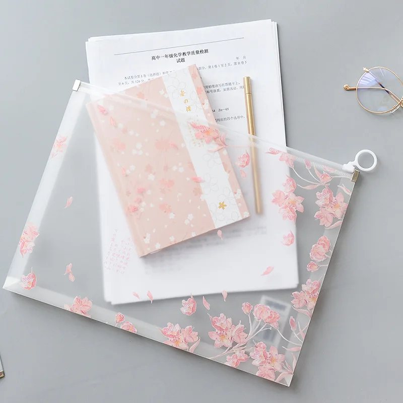 1 шт. новая A4 Kawaii Розовая Кнопка Sakura офисная папка на молнии школьные офисные