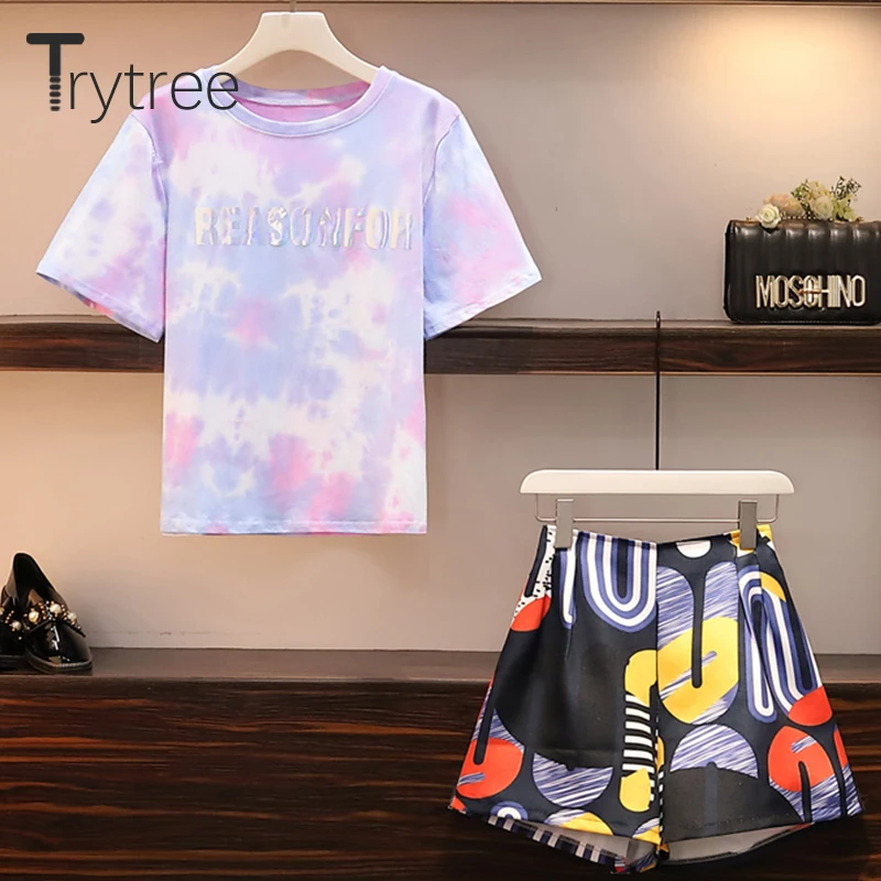 Летний женский комплект из двух предметов Trytree 2020 модный Камуфляжный топ +