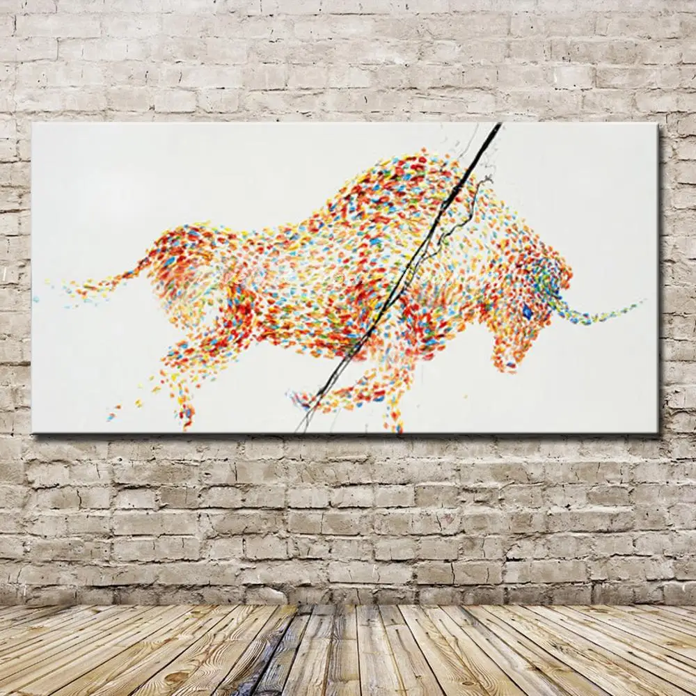 

Mintura Handpainted Strong Bull Oil Painting On Canvas Modern Abstract Animal Pop Art Poster Wall Pictures For Office Decoration