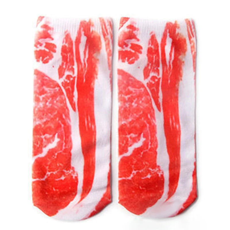 1 Pair Creative Bacon Printed Socks Unisex Men Women Meat Print Socks Funny 3D Pork Meat Bacon Low Cut Casual Ankle Socks