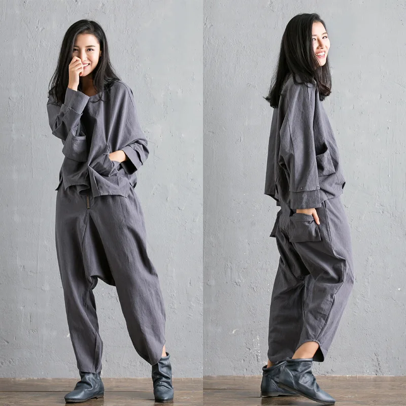 Асимметричный новый осенний Женский комплект из 2 предметов винтажный льняной