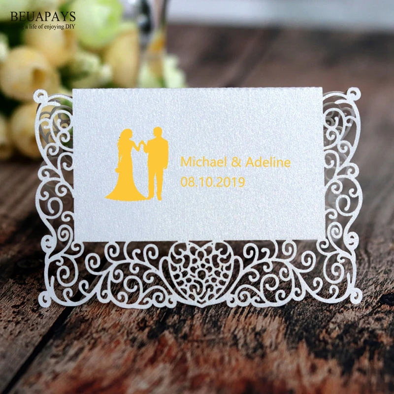 

100pcs Personalized Customizing lace seats card DIY wedding decoration name & date laser hollow butterfly cards love table cards
