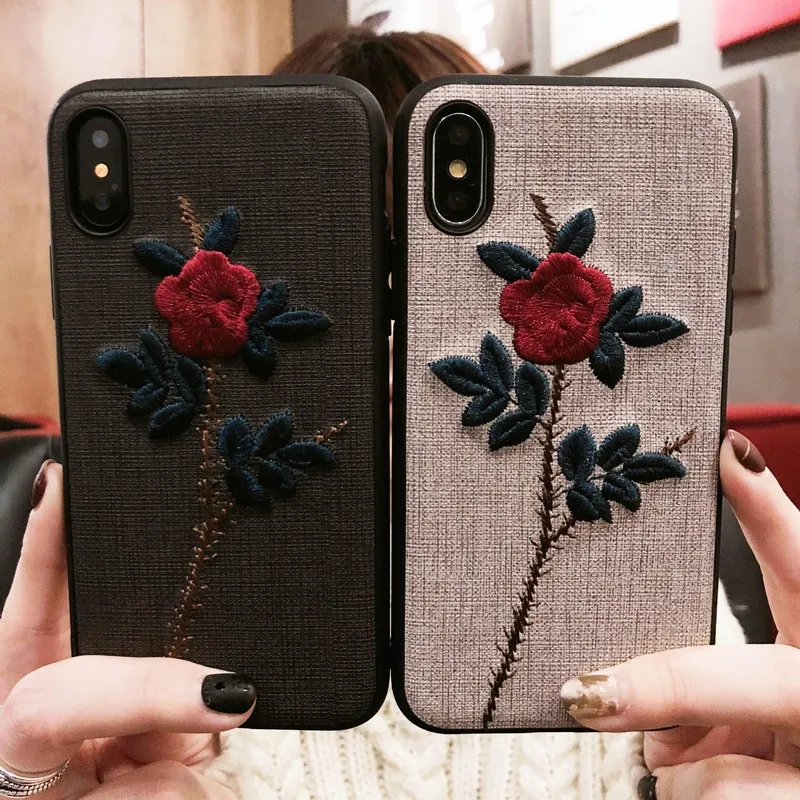 Цветочный узор для iphone X Xs чехол вышивка минималистский телефона 6 6s 7 8 plus 3d