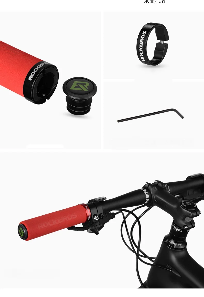 ROCKBROS Bicycle Grips MTB Silicone Sponge Handlebar Grips Anti-skid Shock-absorbing Soft Bike Grips Cycling Handlebar