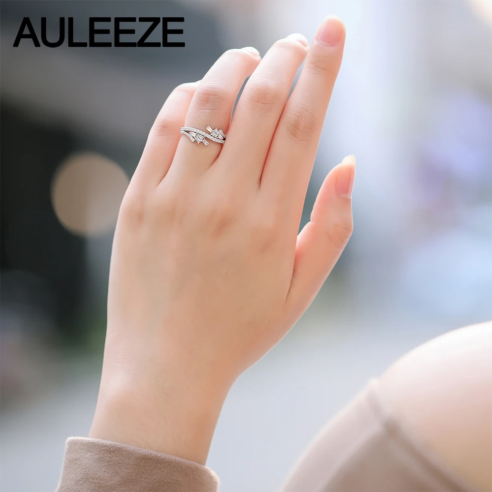 AULEEZE в форме пера 0,46 cttw Кольцо C настоящим бриллиантом Твердые 18 K 750 белые золотые офисные женские кольца ювелирные изделия с бриллиантами