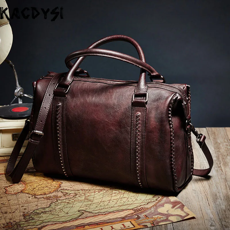 Женская дорожная сумка из натуральной коровьей кожи вместительная через плечо в