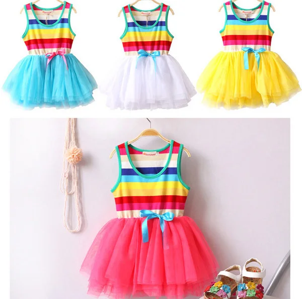 

Soft Tulle Rainbow Color Dress For Girls Korean Summer Baby Girl Little Colorful Rainbow Fashion Costumes Colors In Stock