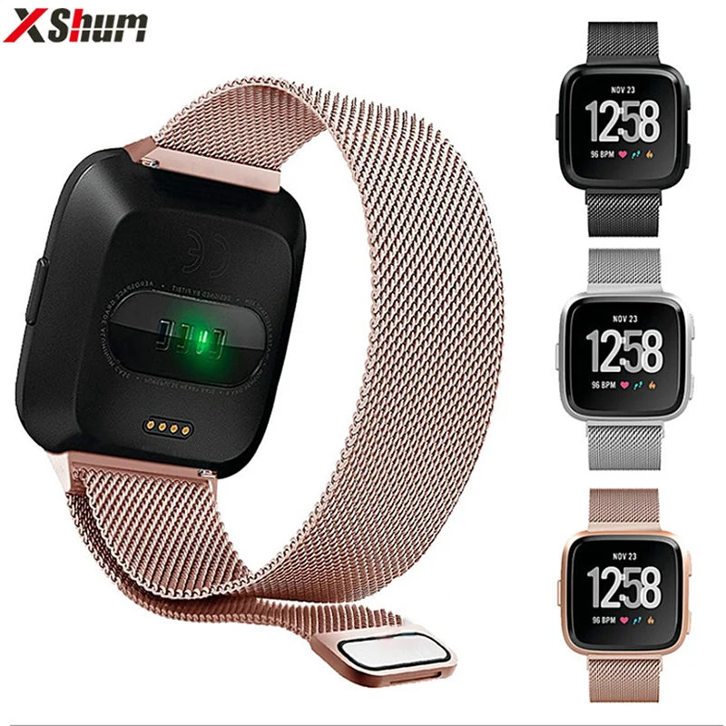 XShum металлический браслет из нержавеющей стали для Fitbit Versa ремешок на запястье Миланский Магнитный Браслет fit bit Lite Verse 2 Band аксессуары