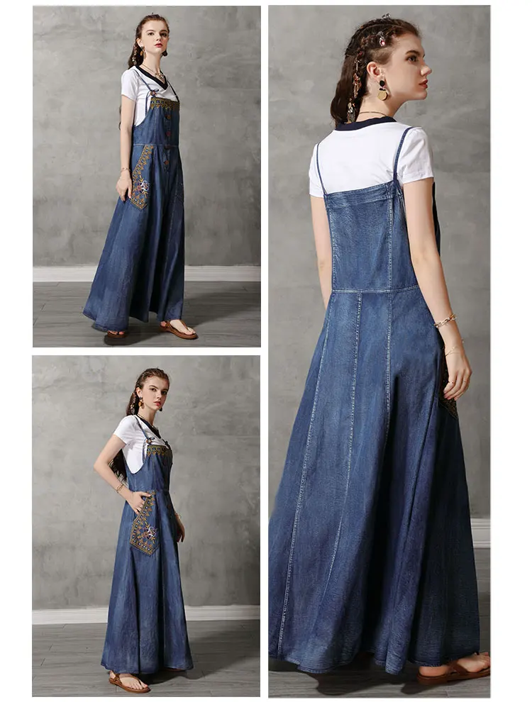 Летнее платье Yuzi. may Boho новые джинсовые женские платья без бретелек однобортные винтажные с вышивкой Vestidos A82171 Vestido