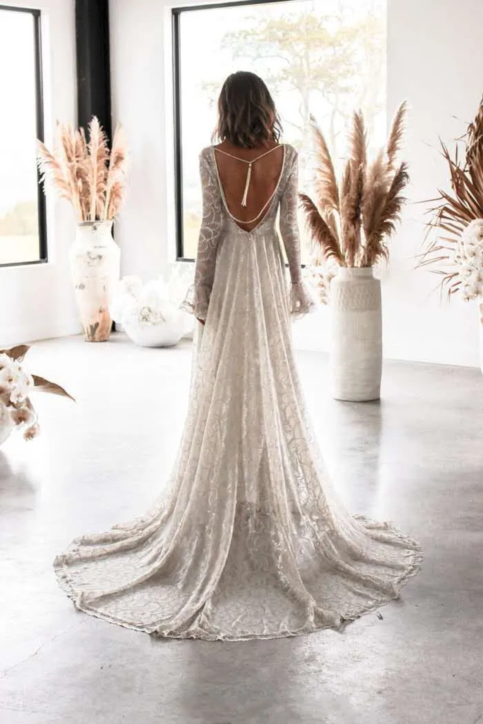 Robe De Mariee Boho пляжное свадебное платье винтажное кружевное с длинными рукавами Vestido De Noiva сексуальное богемное свадебное платье с открытой спиной