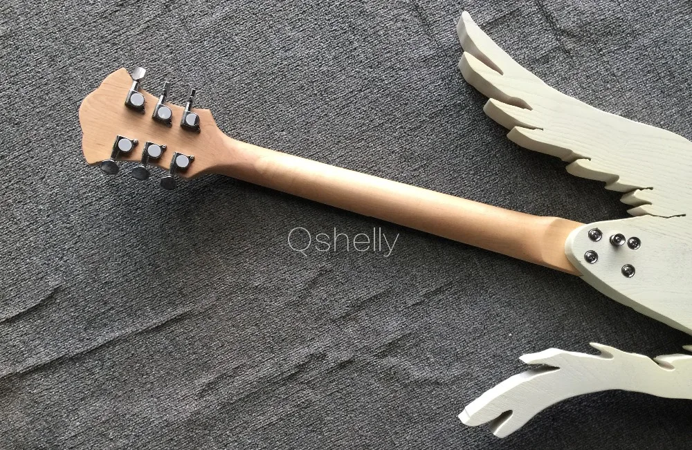 Высокое качество QShelly Пользовательские белые резьба Крылья Ангела пепел тела 6 струн один черный пикап 22 Лады электрогитара