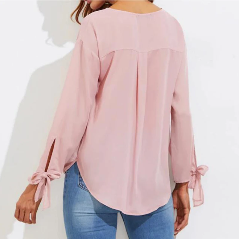 2019 Spring Women Tops Korean Fashion Womens Clothing Cuff Bow Decoration Sexy Casual Blouse Shirt |