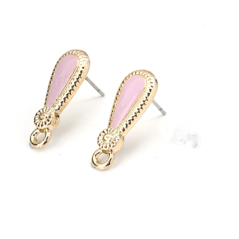 Серьги гвоздики из цинкового сплава DoreenBeads золотистые/розовые эмалированные