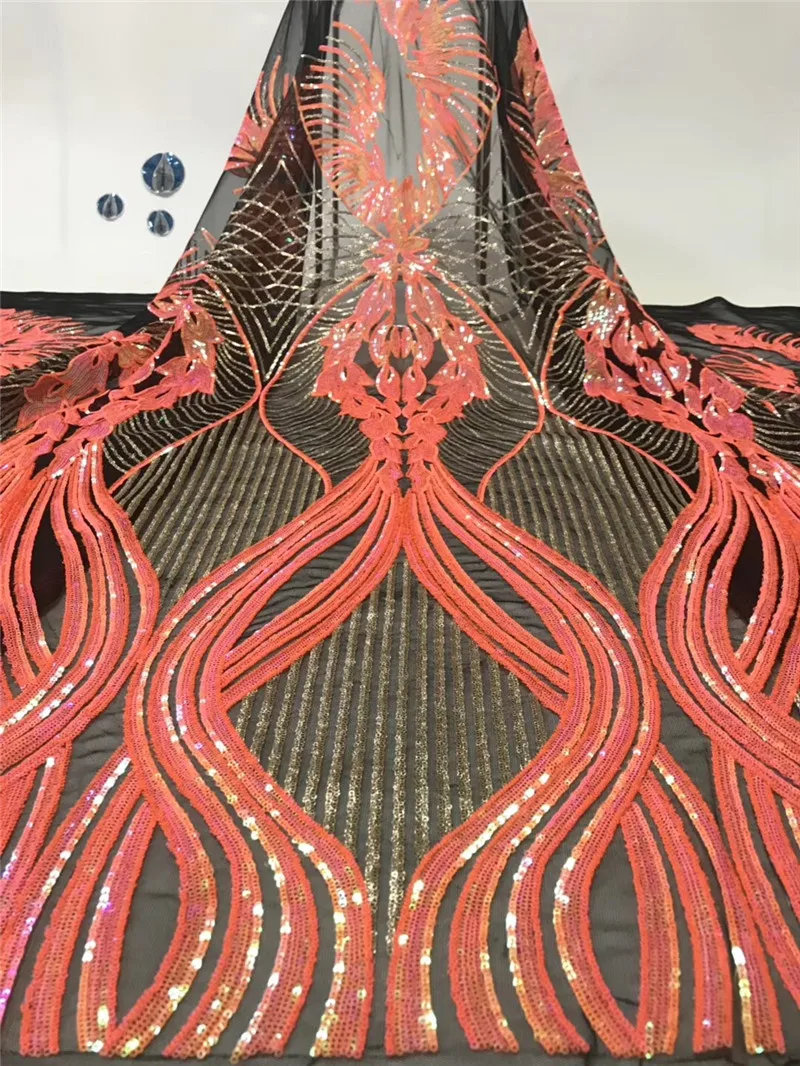 top quality H-1970504 embroidered sequins french lace fabric african with embroidery mesh tulle | Дом и сад