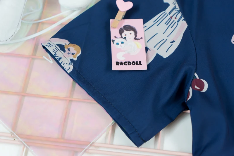 Новое платье Harajuku, милая вишня, Бабочка, дизайнерская женская летняя шифоновая рубашка с коротким рукавом, матроска, консервативный стиль, платье для девочек, синее