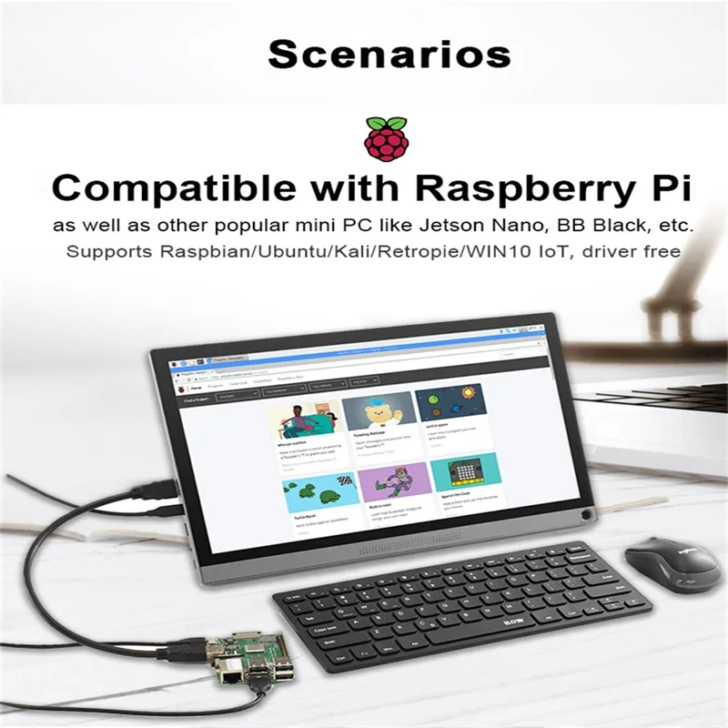 Raspberry Pi 15,6 дюймовый сенсорный дисплей монитора+ адаптер США, для компьютера мини ПК МОНИТОР Full HD