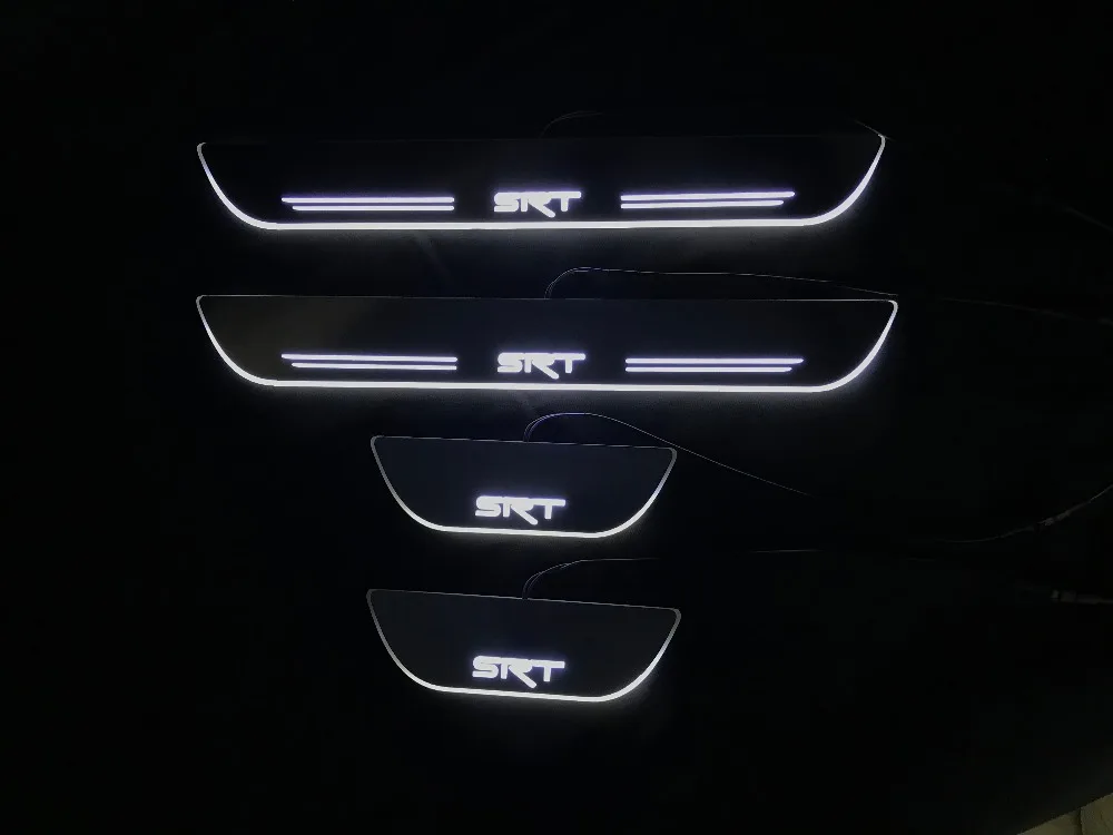 EOsuns светодиодный Подвижные двери потертости Nerf баров и беговых досок подсветка порога двери пластины накладки для JEEP Grand Cherokee SRT