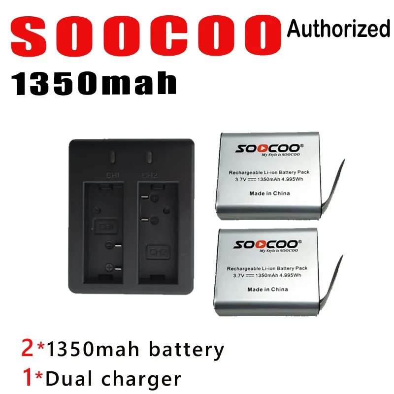 Аксессуары SOOCOO для Gopro аккумулятор 1350 мАч и двойное зарядное устройство камеры Eken