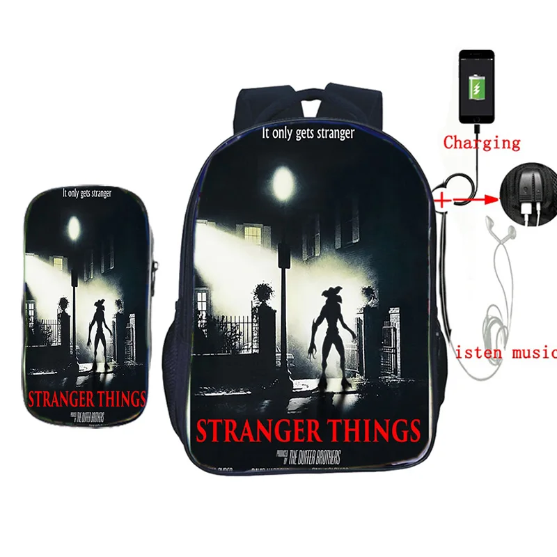 2 шт./компл. рюкзак странные вещи 3 USB зарядка Рюкзак для ноутбука подростков