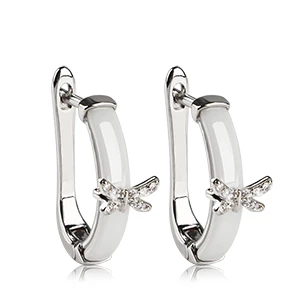 Silver White Earring Уникальные золотые серьги-гвоздики с бабочкой, женские модные ювелирные изделия, 585 Золото, микро воск, инкрустация натуральным цирконием, женские керамические серьги розового цвета - Окраска металла: Silver White Earring