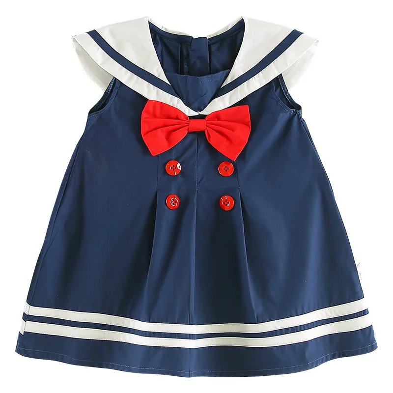 Celveroso summer baby girl Dress Cotton Bow Baby Rompers for girls Kids Navy Overall Bebes Sailor Style ctue dress | Детская одежда и