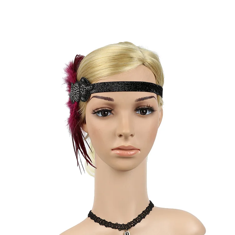Винтажная повязка на голову с черными и серебряными перьями свадебный головной