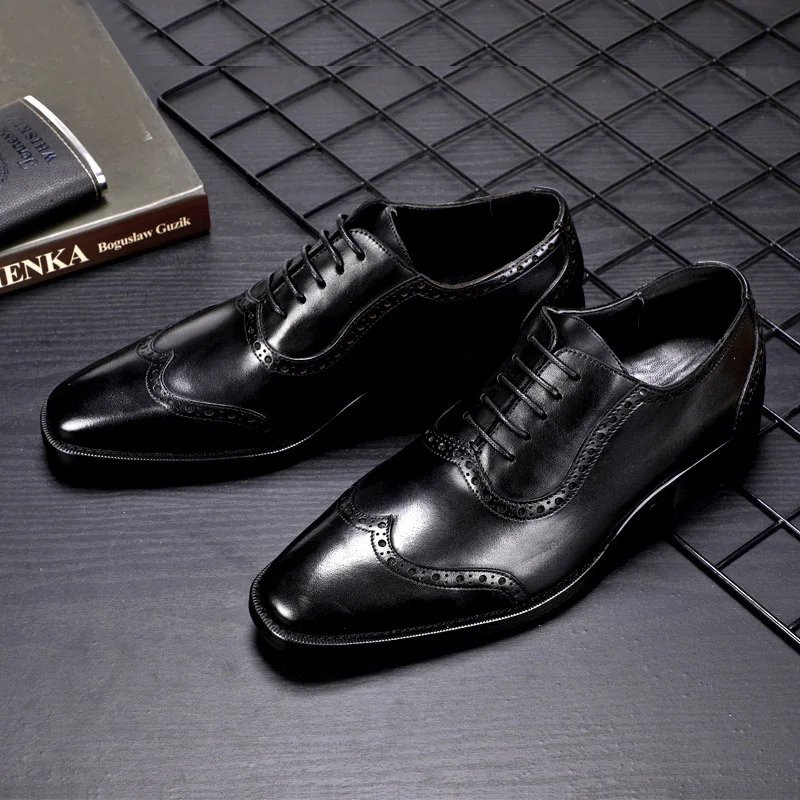 

2019 Spring Men Shoes Genuine Leather Men Dress Shoes Business Oxford Gentleman moda italiana Brogue Shoes chaussure en cuir