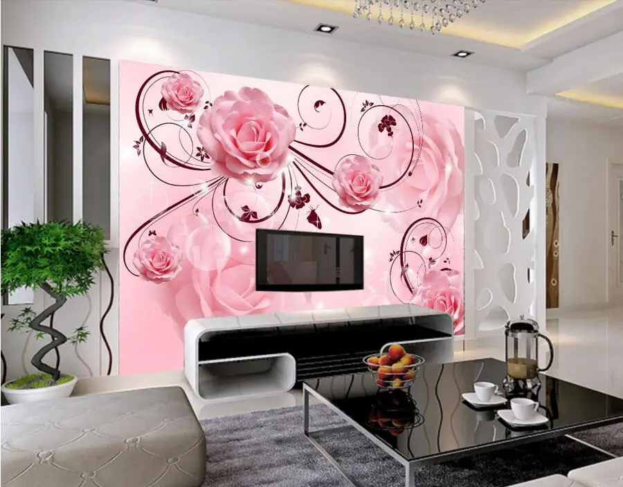 Большие фрески на заказ 3D обои с розовыми розами для гостиницы ресторана