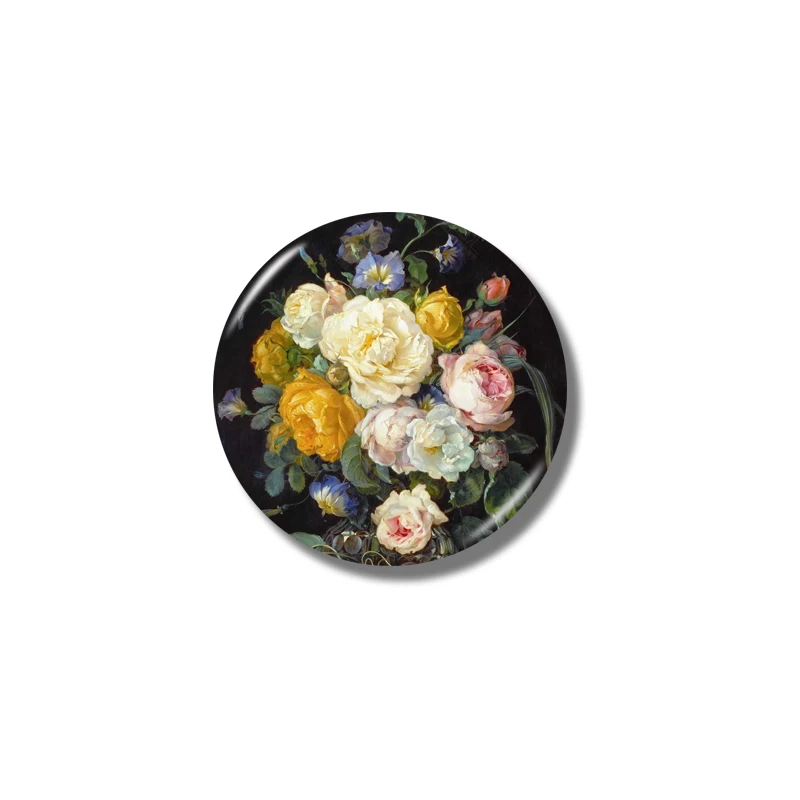 Винтажная живопись цветок серии холодильник магнит круглой формы магниты на