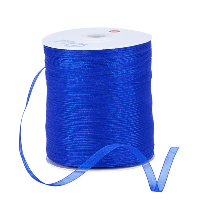 Blue 500 ярдов(457,2 м)/рулон 1/"(6 мм) органза лента для заворачивания подарка ленты фестиваль Рождество Валентина украшения оптом - Цвет: Blue